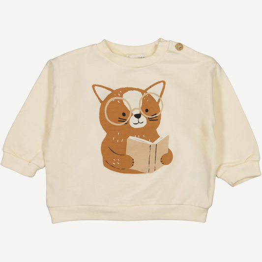 Sweat-shirt beige avec imprimé renard lisant | Bean's Barcelona