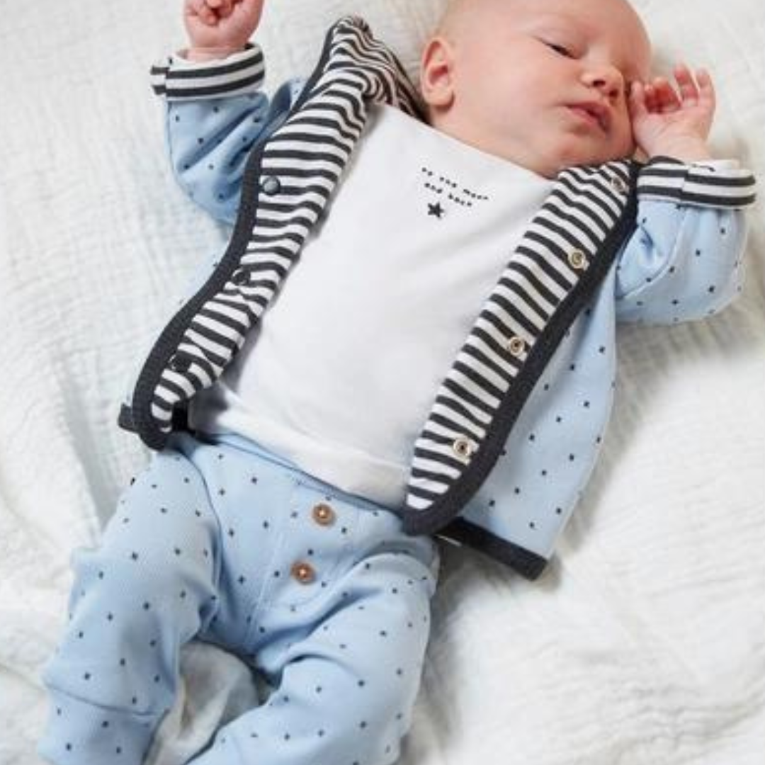 Ensemble réversible bleu et blanc avec pantalon Feetje