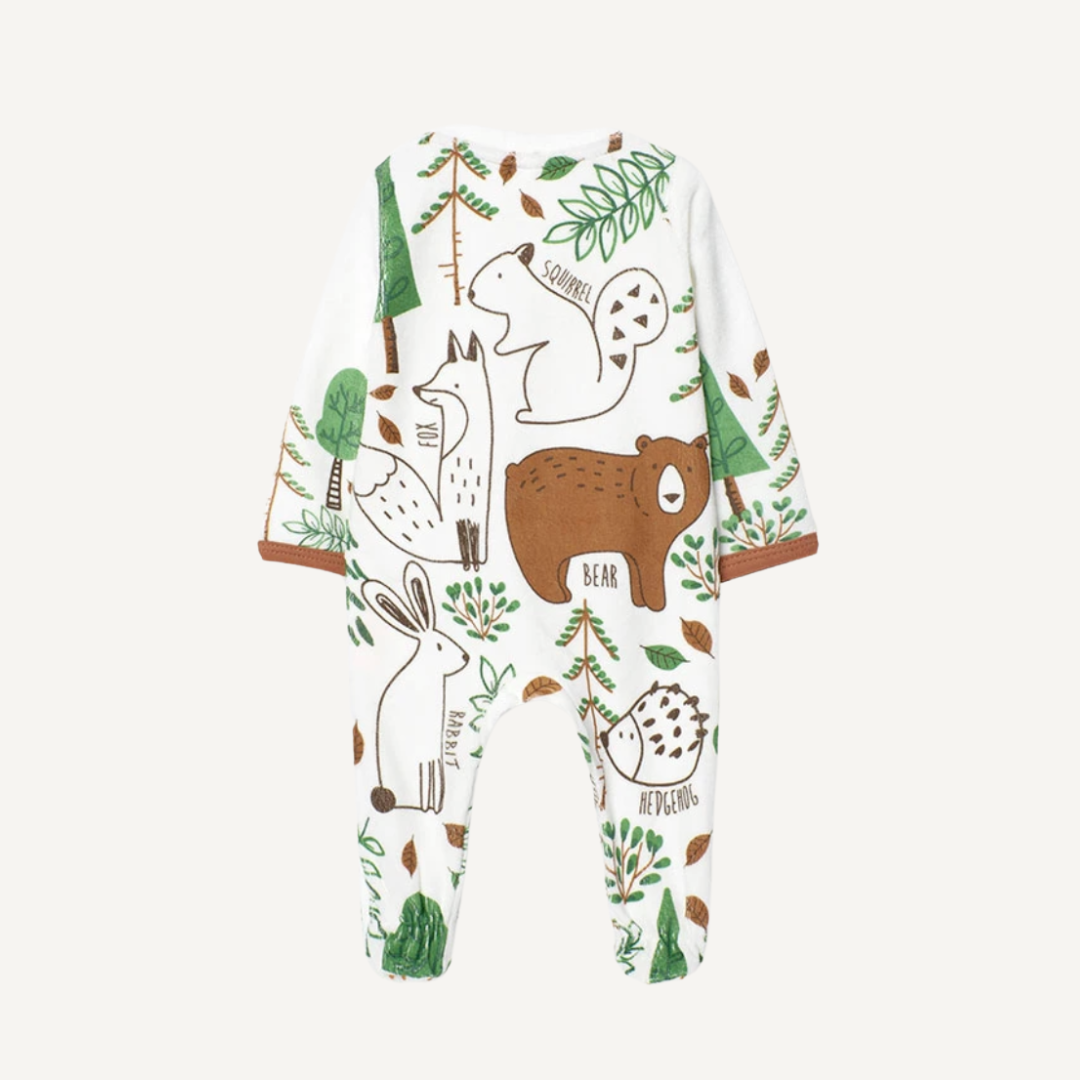 Pelele de bebé Boboli con estampado de animales del bosque vista trasera