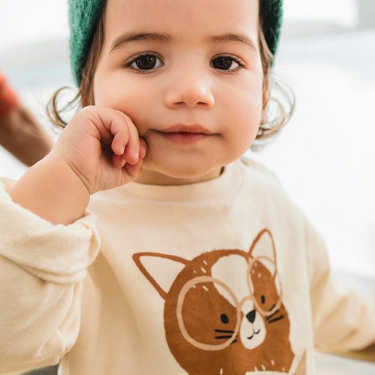 Sweat-shirt beige avec imprimé renard lisant | Bean's Barcelona