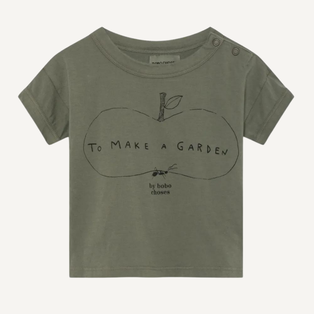 T-shirt vert avec illustration «To make a garden» – Bobo Choses