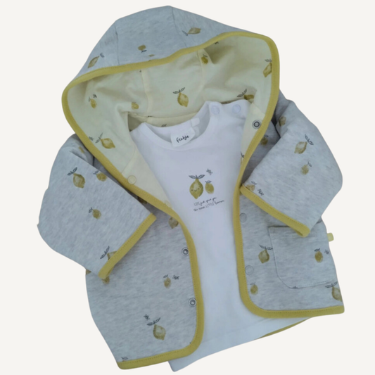 Veste réversible blanche et jaune à imprimé citron + T-shirt – Feetje