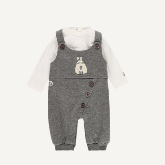 Conjunto Bebé - Camiseta Blanca y Peto Gris con Conejito Boboli
