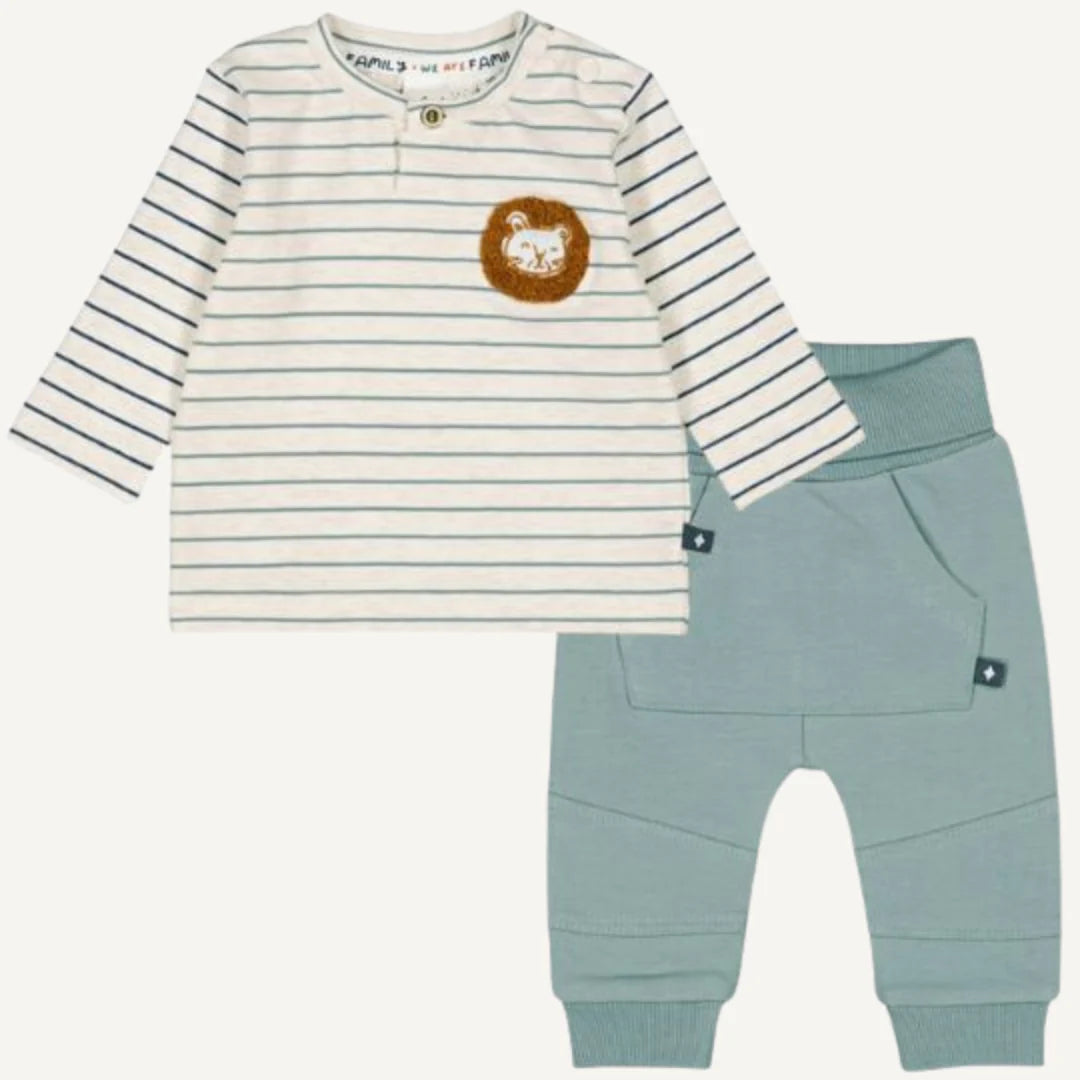 Ensemble Lion Rayé – T-shirt et pantalon vert aqua – Feetje