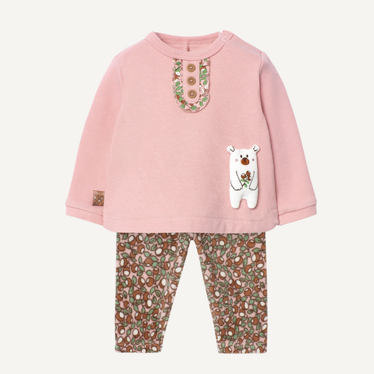 Conjunto rosa con osito y leggings estampados para bebé – Boboli segunda mano