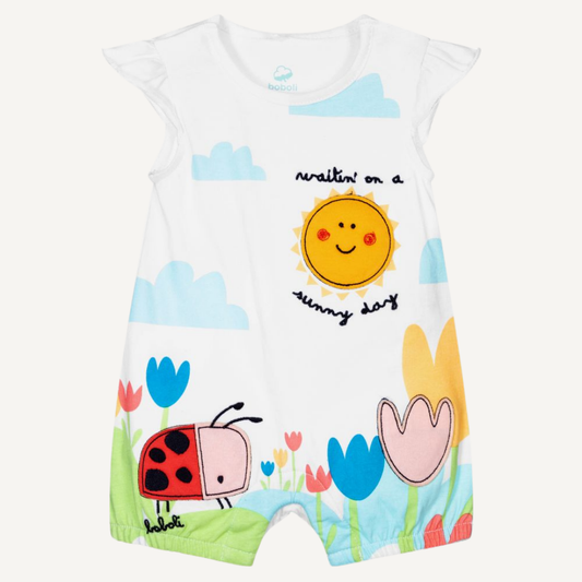 Barboteuse blanche avec soleil et coccinelle – Boboli