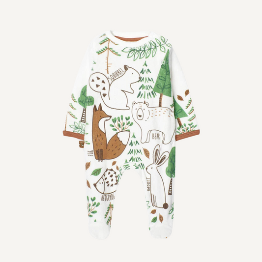 Pelele de bebé Boboli con estampado de animales del bosque vista delantera