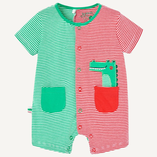 Barboteuse rayée verte et rouge avec crocodile - Boboli