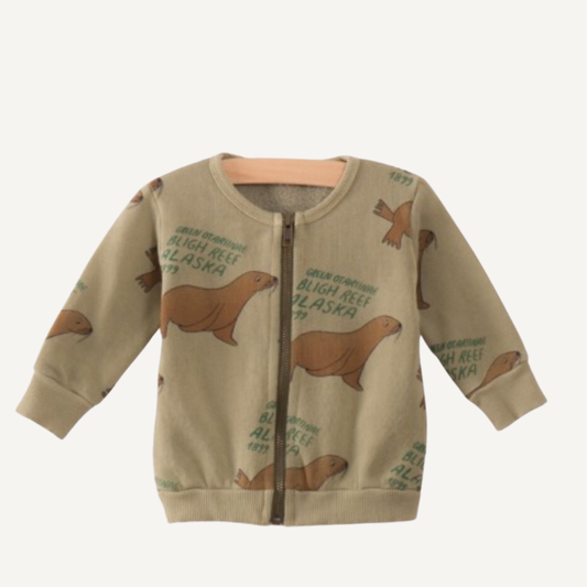 Sweat-shirt zippé beige « Bligh Reef Alaska » – Bobo Choses