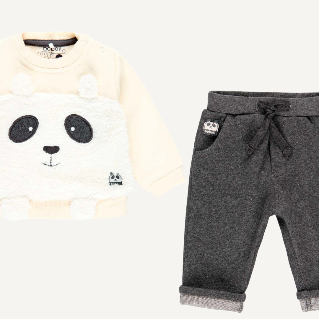 Ensemble sweat-shirt beige avec ours en peluche et pantalon Boboli gris