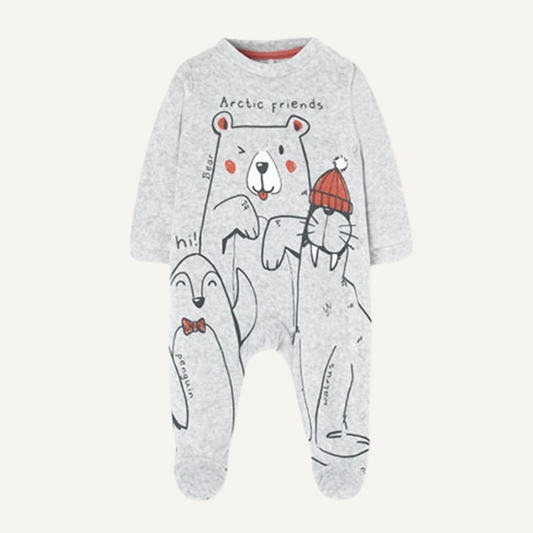 Pelele gris de Boboli para bebé con estampado frontal de animales del Ártico

